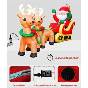 8 FT Long Inflatables Santa on Sleigh with 2 Reindeer Christmas Decoration
